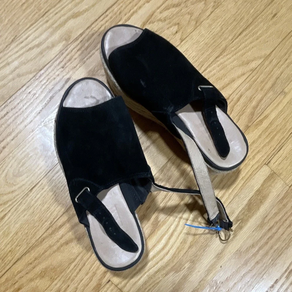 Sperry Black Espadrille Wedge Ankle Strap Buckle Open Toe Sandals Womens 7.5